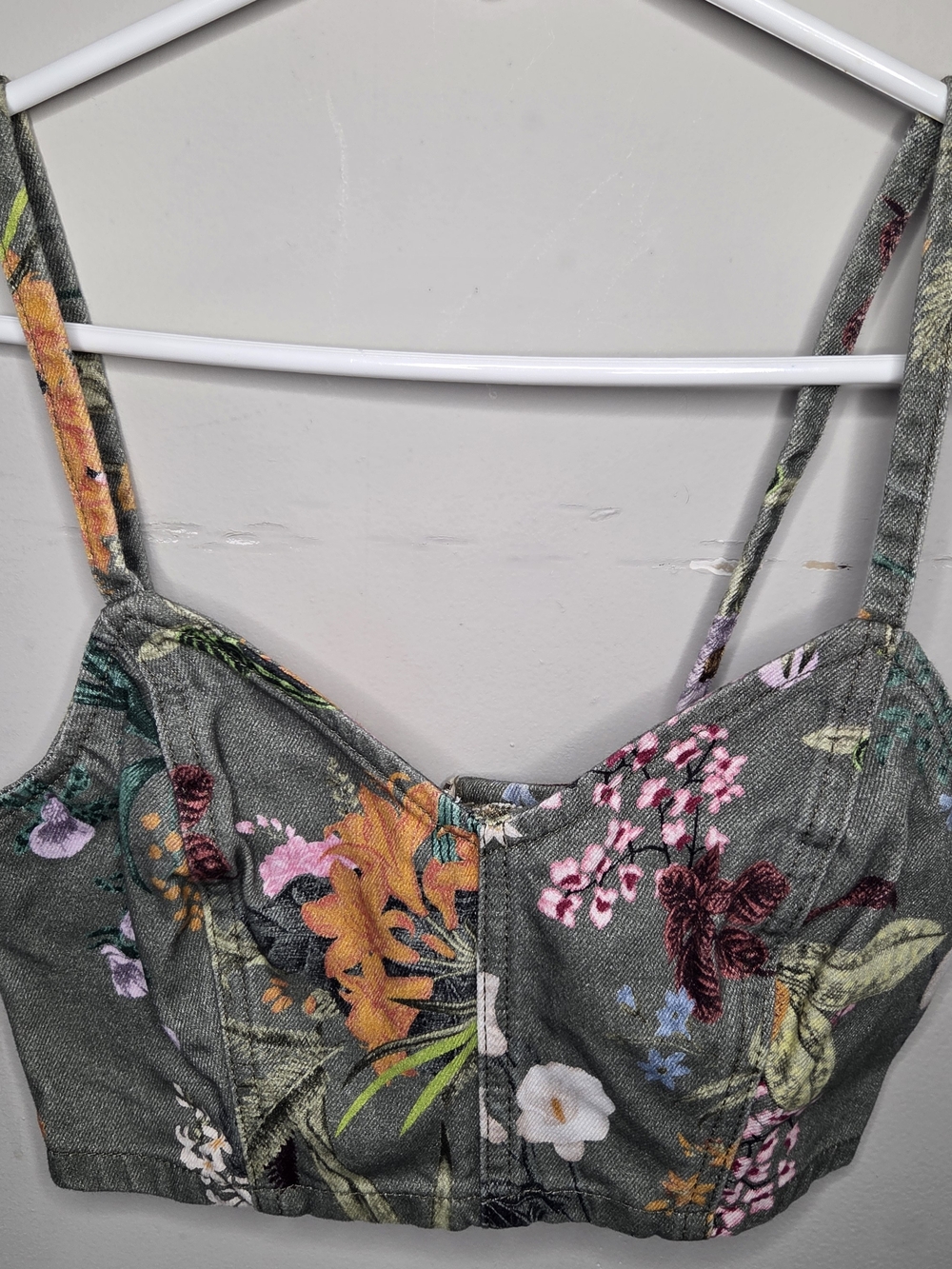 Topshop Floral Gray Cropped Bustier Tank Top